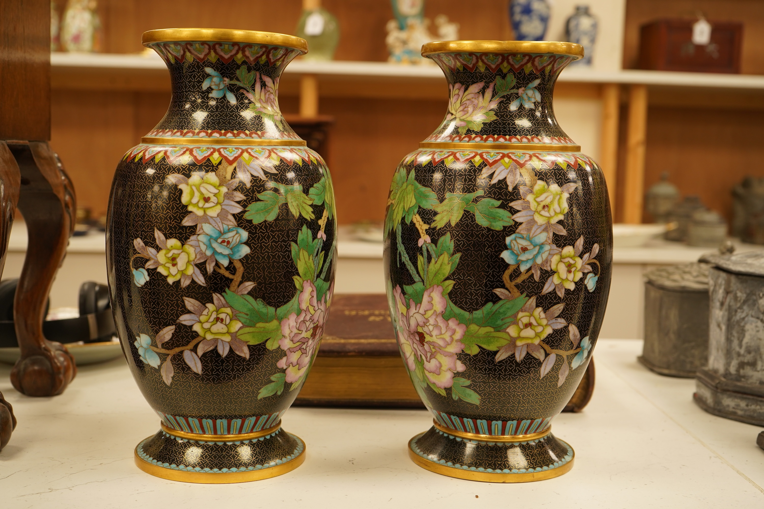 A pair of Chinese cloisonné enamel vases, 31cm